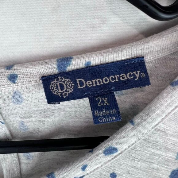 Democracy Gray Blue Ruched Sleeve Blouse Women’s 2X Abstract Dot Print - Picture 6 of 6